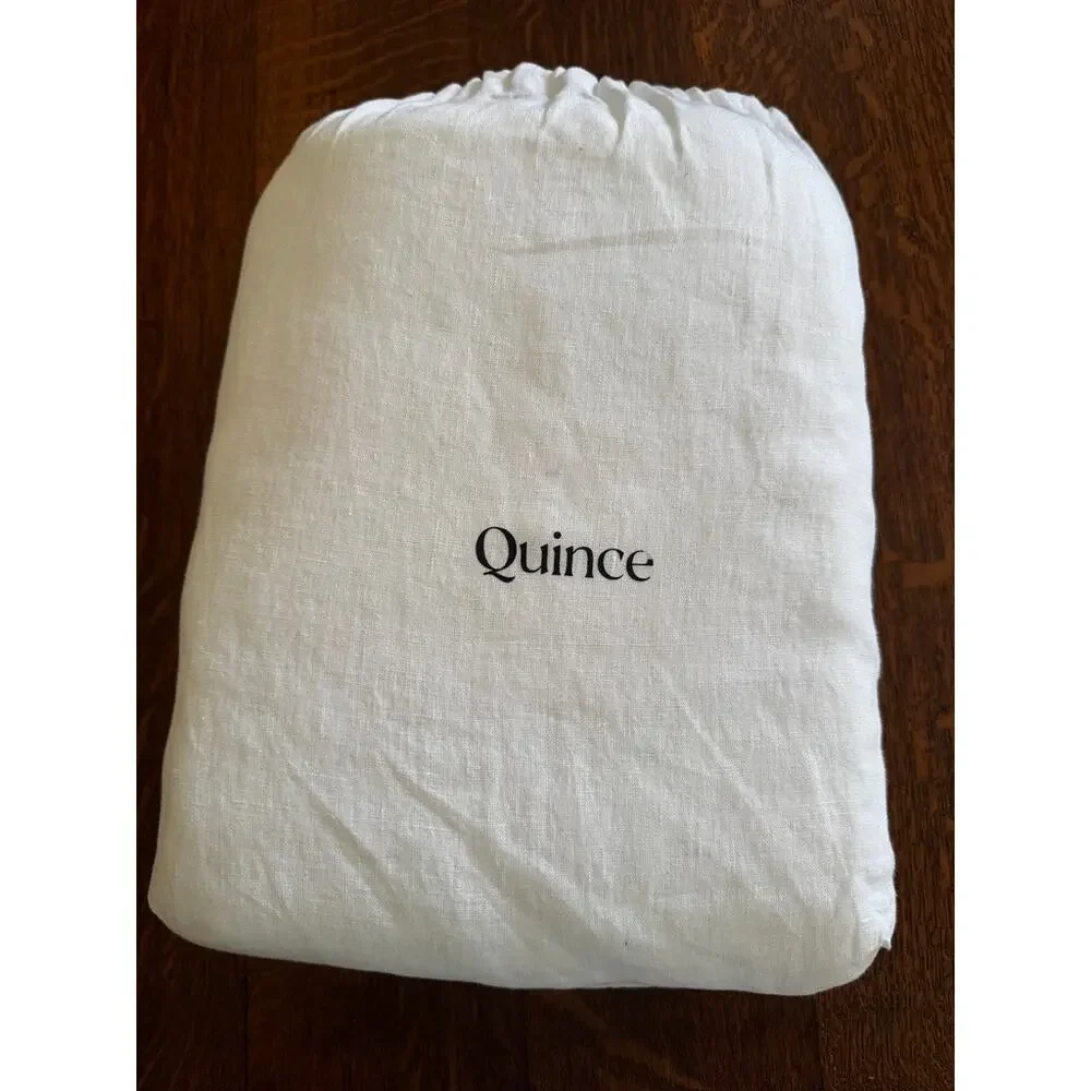 QUINCE European Linen Piped Duvet Cover Set KING White/Toffee